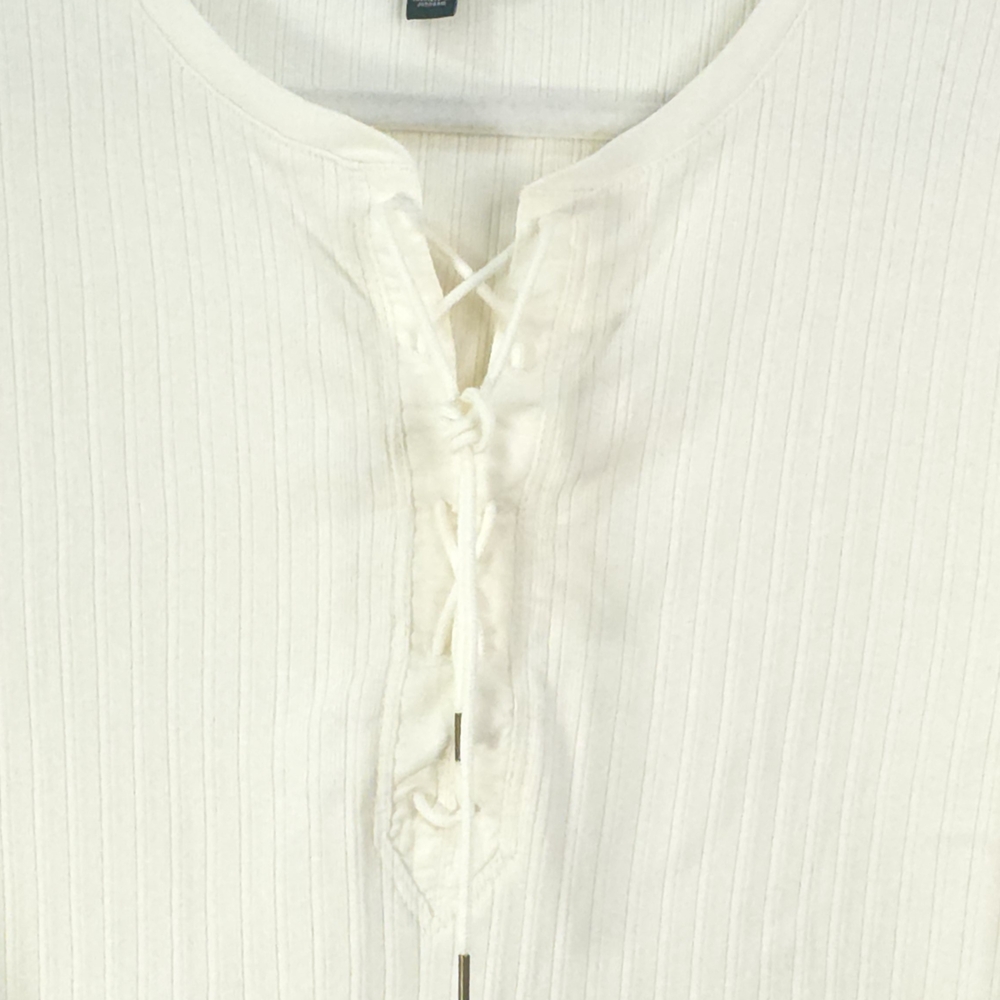 Lauren Ralph Lauren Ivory Ribbed Lace-Up Henley Top XL 100% Cotton - Picture 6 of 10